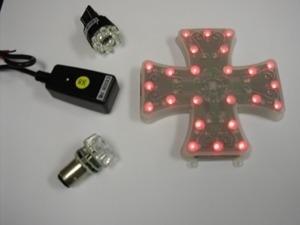 Item # CTI2008 - Iron Cross Wireless Helmet Brake Light 24 LEDs TPR Receiver - 1157 / 3157 / Black Box Transmitter